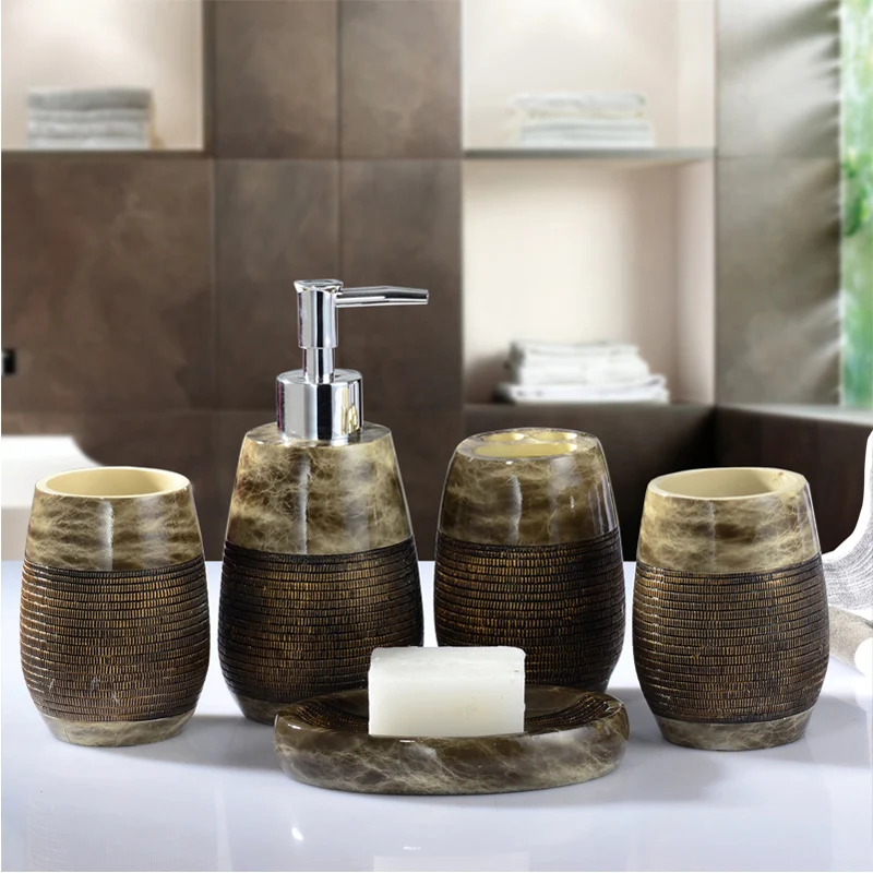 

2016 Real Banheiro European Style Bathroom Suite Five Sets Of High-grade Suit Wash Gargle Cup Yagang Wedding Housewarming Gift