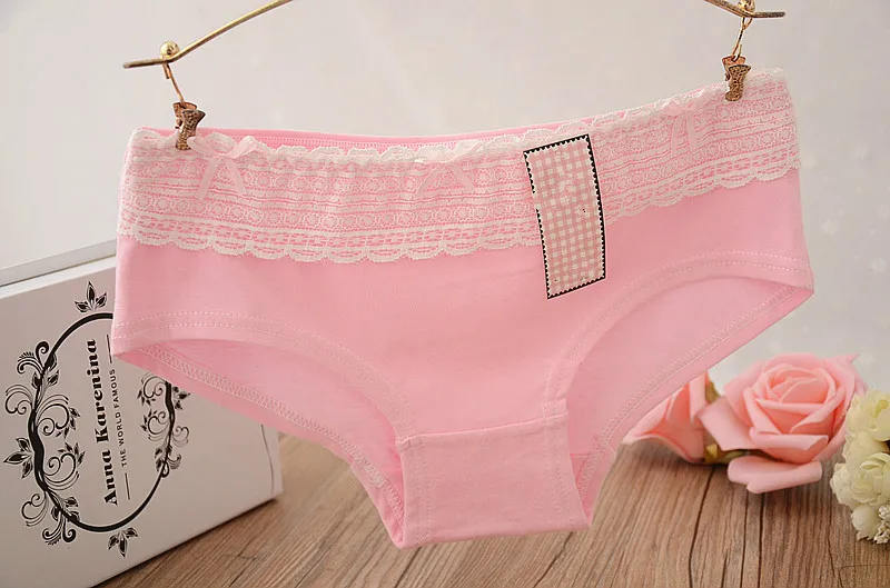 5pcs/lot 2017 Autumn New 2086 Pink Girl Underwear Lace Edge Cotton Bow Cute Women's Underwear Kids Panties 12-26years Female