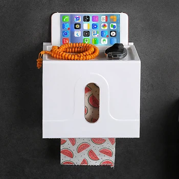

High quality Plastick Paper Holder Toilet Paper Box With Phone Storage Thickened Waterproof Bathroom Shelf SQ-5118