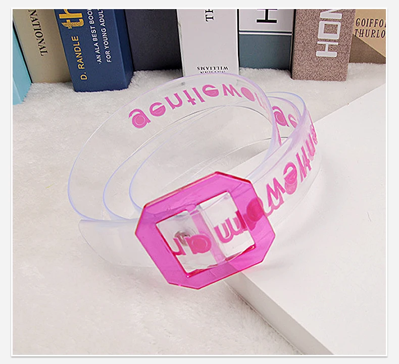 Women Transparent English letter Belt Volorful Gentlewoman Jean Accessories PVC belts Purple Red Transparent Buckle Summer Style Trendy Strap1 (2)
