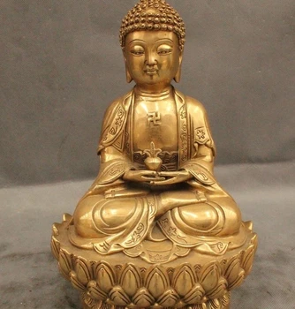

12" Tibet Buddhism Bronze Gild Seat Shakyamuni Amitabha Buddha Statue Sculpture