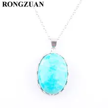RONGZUAN ювелирные изделия кулон Амазонит драгоценный камень яйцо форма бисера кулон и ожерелье цепь Рейки Исцеление женские ювелирные изделия TN3328