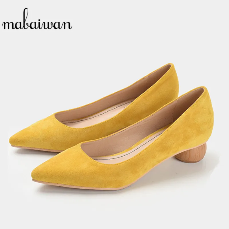

Mabaiwan 2019 Fashion Design Solid Flock Women Pumps Spring Autumn Sexy Slip On Thick High Heels Shoes Woman's Dress Party Shoes