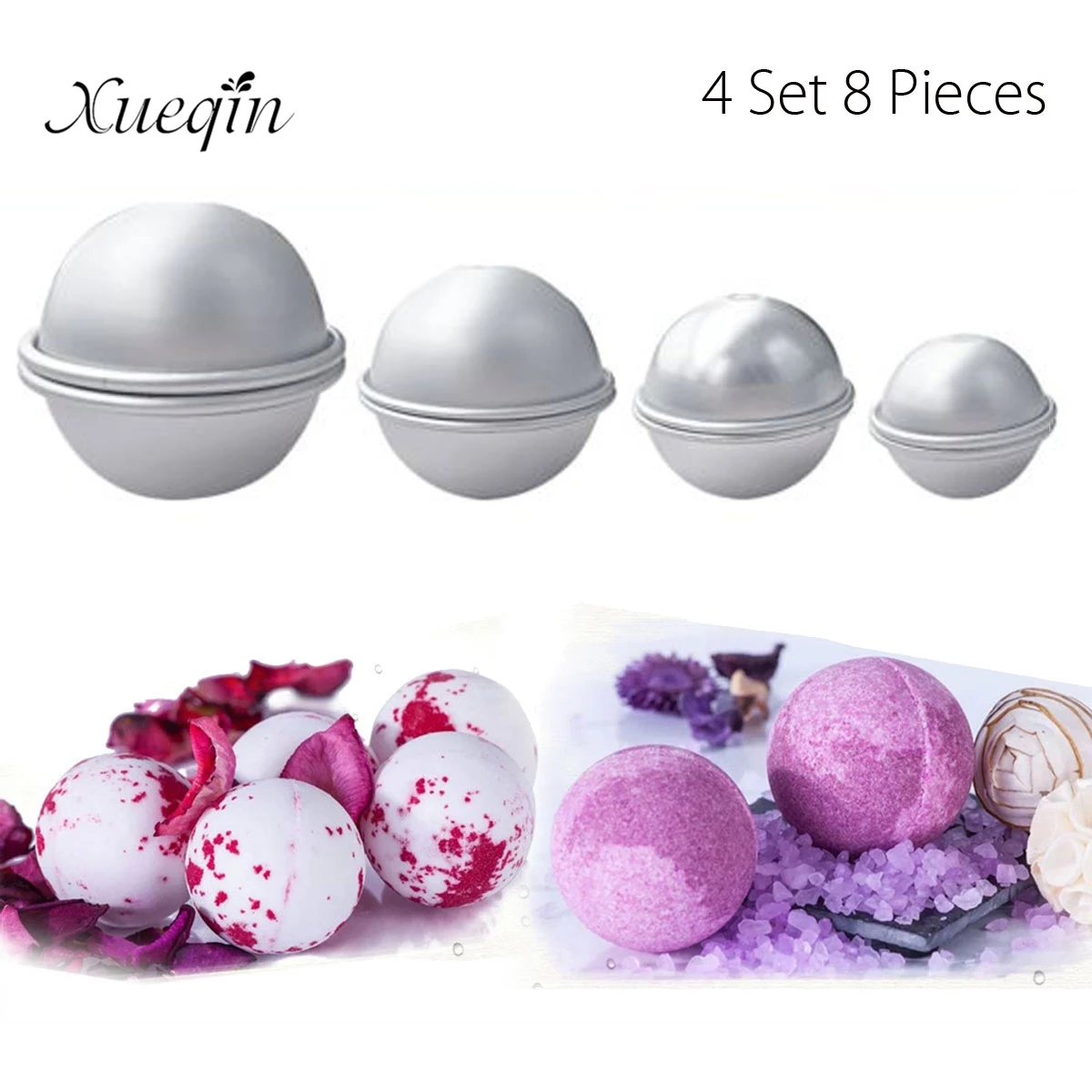 Xueqin 4Sets Bath Bombs Metal Aluminum Alloy Bath Bomb Mold 3D Ball