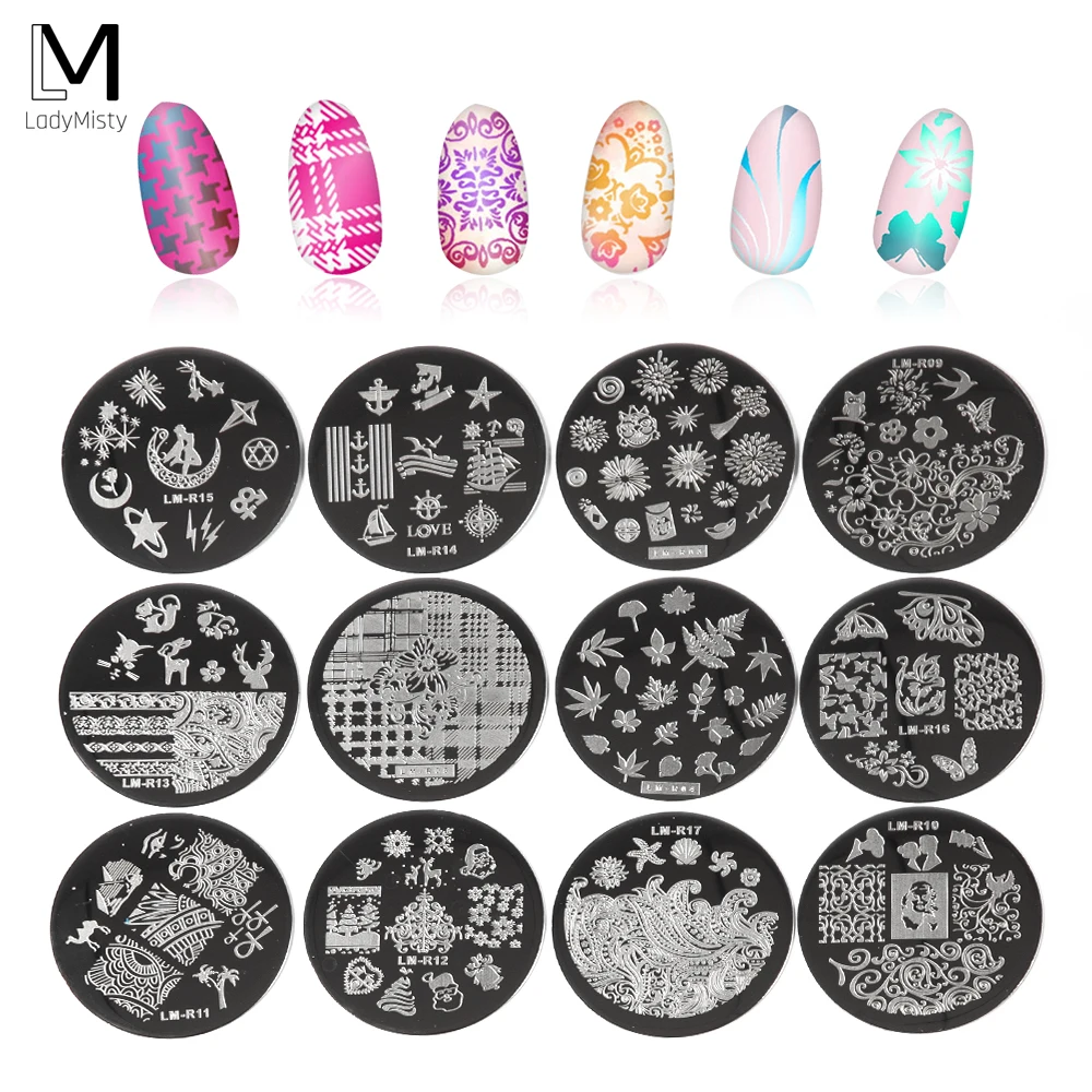 

Ladymisty Nail Stamping Template Plates Flower Animal Pattern Round Lace Nail Art Stamping Template Image Plate Stencils