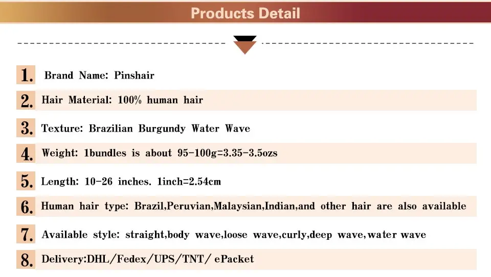 Pinshair Red Hair 4 Bundles Water Wave Brazilian Human Hair Weaving Burgundy Water Wave Wet Wavy Non Remy Hair Weave Extensions (3)