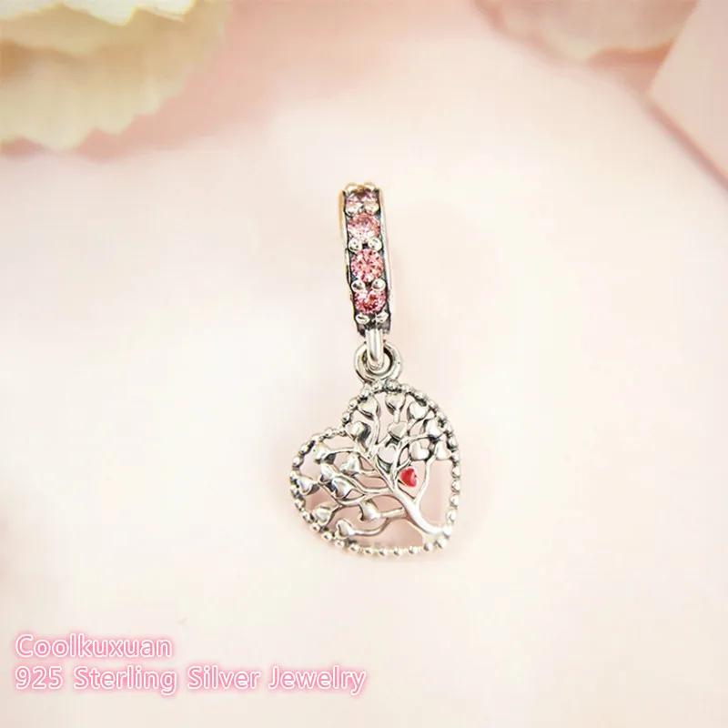 

Valentine's Day 925 Sterling Silver Tree of Love Dangle Charm, Mixed Enamel & Multi-Colored CZ Fit Brand Charms Bracelet