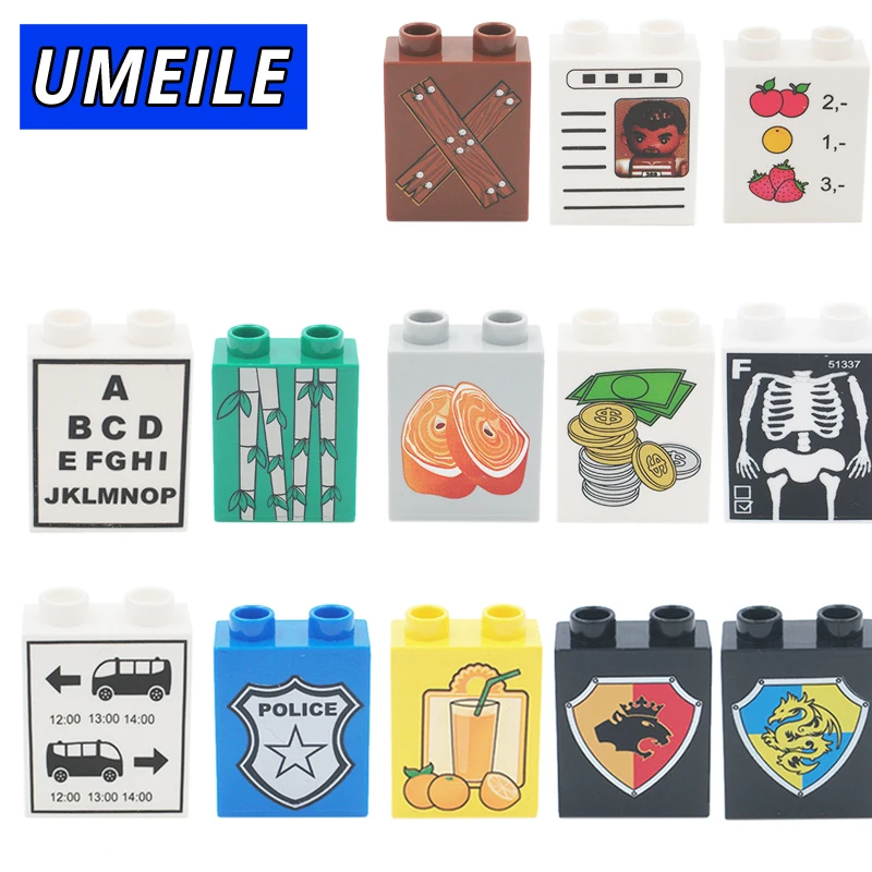UMEILE Brand 1*2 Dot Parts Print Large Particle Building Blocks DIY Create War City Set Brick Toys Compatible with Duplo