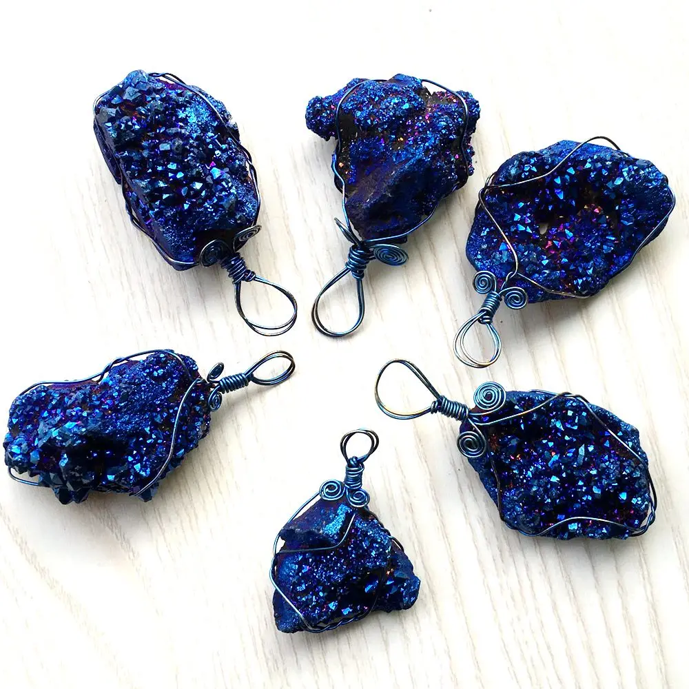 Натуральный chram кулон agates Druzy в форме пещеры RainbowTitanium кристалл драгоценный камень