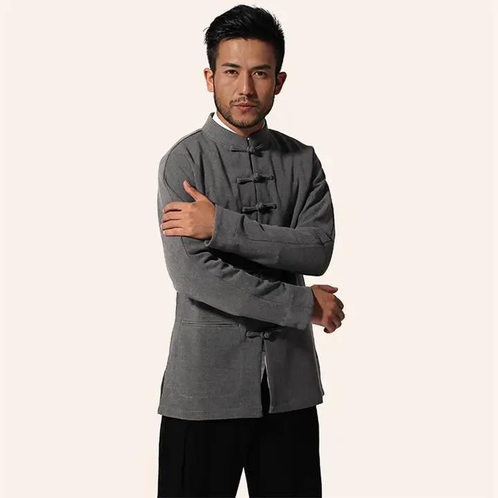 Китайской традиции Для мужчин; воротник-стойка прочную кунг-фу куртка CoatM L, XL, XXL 3XL DY02