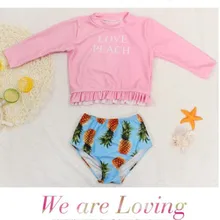 Funfeliz/купальный костюм с длинными рукавами для маленьких девочек с защитой от УФ-лучей, купальник из двух предметов, купальный костюм с ананасом для девочек, детский купальник