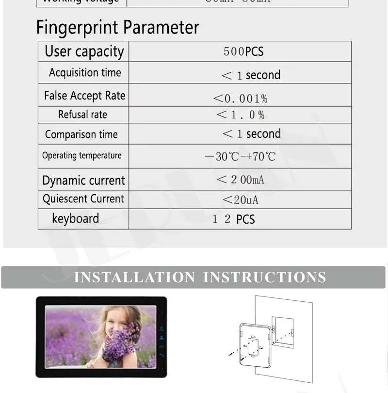 JERUAN 7 дюймов ЖК-дисплей Видео Домофонные дверной звонок запись Интерком Системы комплект белый монитор + металл отпечатков пальцев код