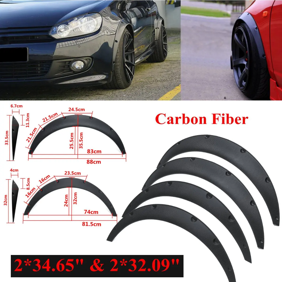 4 шт. 88 см и 81,5 см корпус автомобиля для крыла вспышки расширение широкие колеса арки Универсальный гибкий автоматический брызговик - Цвет: Carbon Fiber