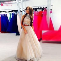 100% same as photos Two Pieces Long Prom Dresses Beads A Line Tulle Evening Prom Gown  Long Two Pieces Homecoming Dress Z274