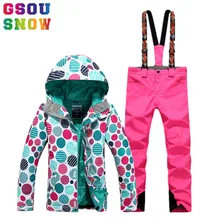 GSOU SNOW Brand лыжный костюм Для женщин лыжная куртка для сноубординга штаны Зимние Водонепроницаемый Mountain Лыжный Спорт костюм дамы уличная спортивная одежда
