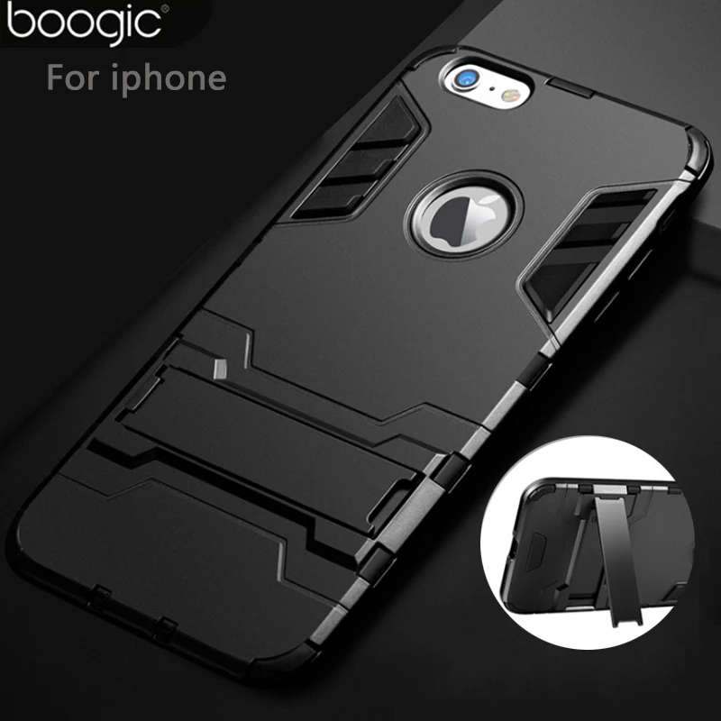 

For the Apple iPhone 6 6 s PC material Silicone Iron Man shell Anti Shock Armor shields For iPhone Case 7 7 plus Kickstand Cover