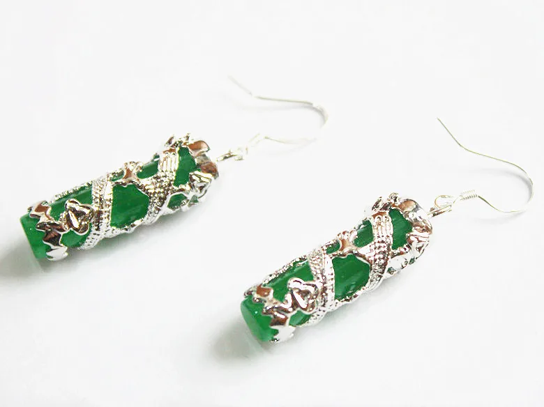 

Free Shipping fancy green natural jade Dragon Earring