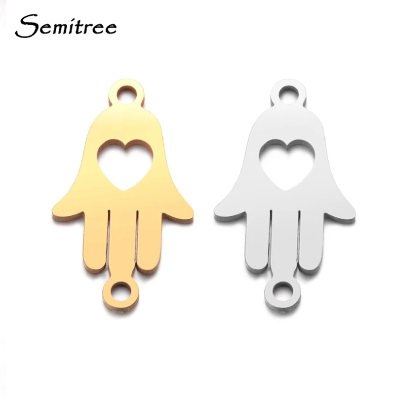 Semitree 5 шт. Lucky Hand из нержавеющей стали Коннекторы в форме сердца браслет амулеты DIY