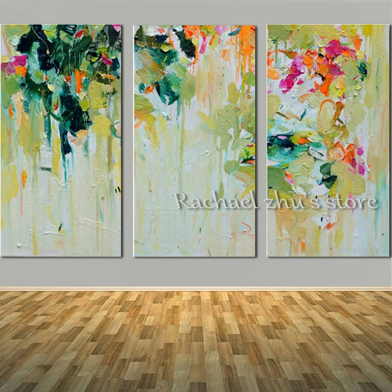 

Hand Painted Colorful Abstract Oil Painting On Canvas Three Pieces Thick Texrued Wall Camvas Art Picture Living Room Home Decor