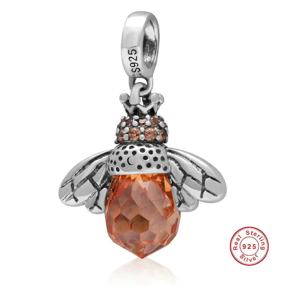 

925 Sterling Silver Citrine Crystal Bee Charm Pendant Fit DIY Bracelet Pendant Necklace Making Fine Jewelry Accessories