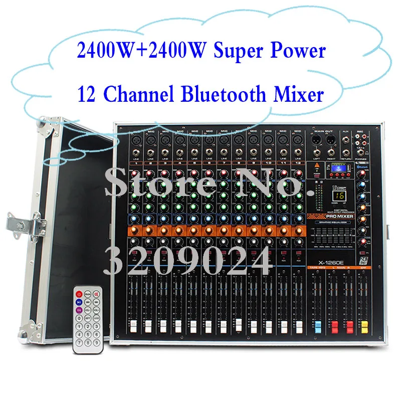 Высокая Мощность 2400 Вт+ 2400 Вт DJ Караоке 12 канальный усилитель микшер-контроллер с Bluetooth USB+ 48 В phantom Мощность Аудио Звук смешивания