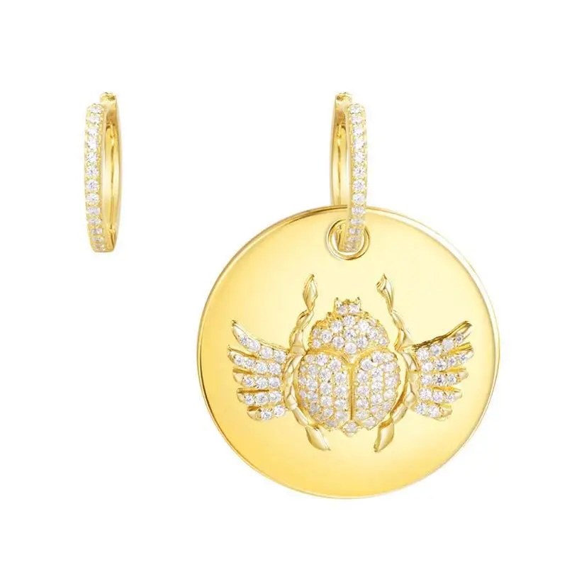 

[MeiBaPJ]Real 925 Sterling Silver Personality Beetle Asymmetric Earrings for Women with AAA High Quality Stone Fine Jewelry