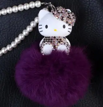 Новый мультфильм рисунок Hello Kitty Банни меховым помпоном помпонами Pom мяч брелок