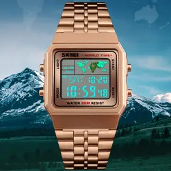 SKMEI спортивные часы Для мужчин лучший бренд роскошные золотые Сталь светодиодный цифровой часы мужские часы Для Мужчин Смотреть Relojes Deportivos