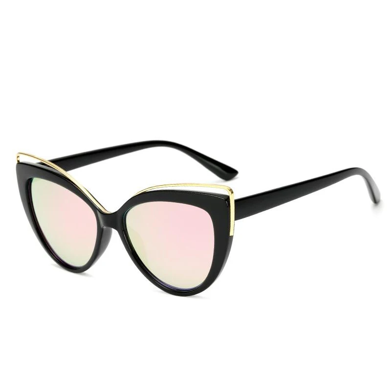 

DOKLY 2018 Fashion Cat eye Sunglasses rose gold lens mirror Women Designer Eyewear black Cateye UV400 Glasses oculos de sol
