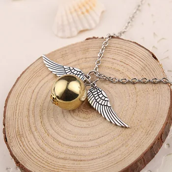 

Feather Angel wings pendant Necklaces Geometric round Gold Snitch Potter Turner Vintage Men movie Pendant Necklace jewelry