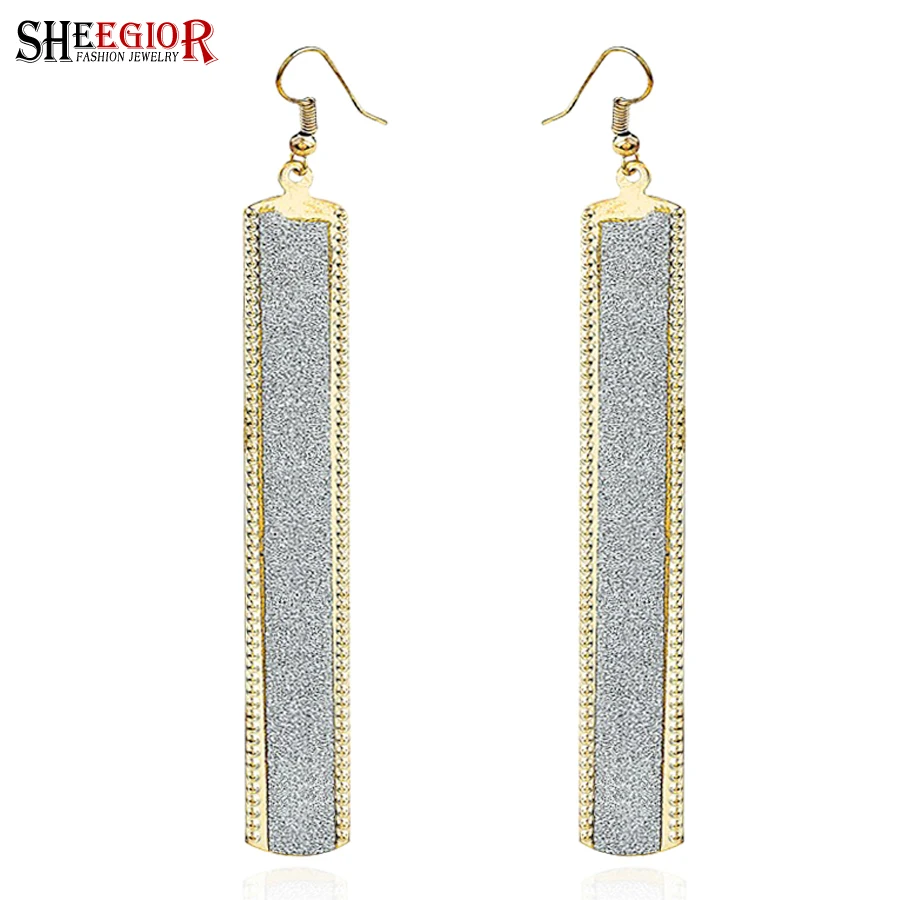 

SHEEGIOR Boho Gold/Silver Long Drop Earrings for Women Simple Alloy Oblong Pendants Dangle Earring Fashion Jewelry OL Femme Gift