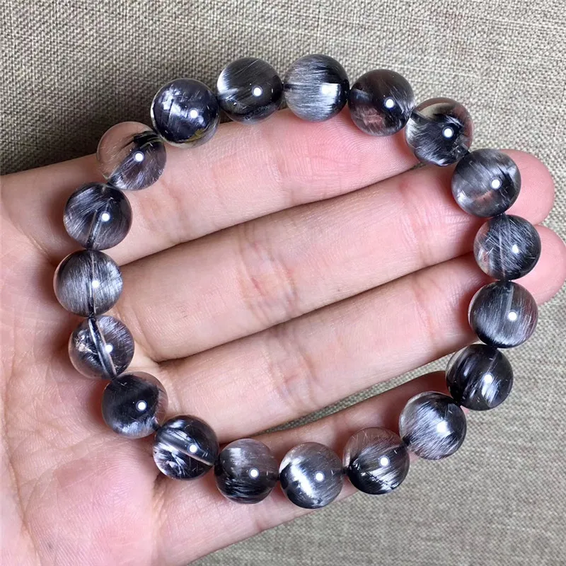 

10.8mm Natural Brookite Platinum Silver Rutilated Bracelet Brazil Women Men Quartz Round Beads Crystal Jewelry Certificate AAAAA