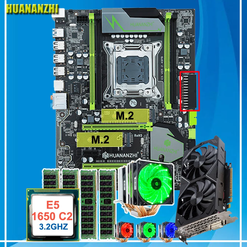 Best Price Discount HUANANZHI X79 Pro motherboard with DUAL M.2 slot CPU Xeon E5 1650 C2 3.2GHz with cooler RAM 32G(4*8G) GPU GTX1050TI 4G