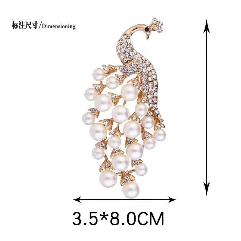 Elegant Pearl Peacock Bouquet Brooch Animal Peacock Brooch Pins Rhinestone Feather Brooches Women Wedding Bridal Party Jewelry-1