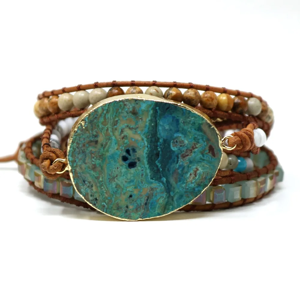 Handme Multilayer Strand Bracelet Women, Leather Gilded Stone Charm Bracelet, Semi Precious Stone Bracelets Wrap Dropshipping 2017 new triple leather wrap bracelet for women fancy stone handmade multilayer czech glass beads leather rope jewelry