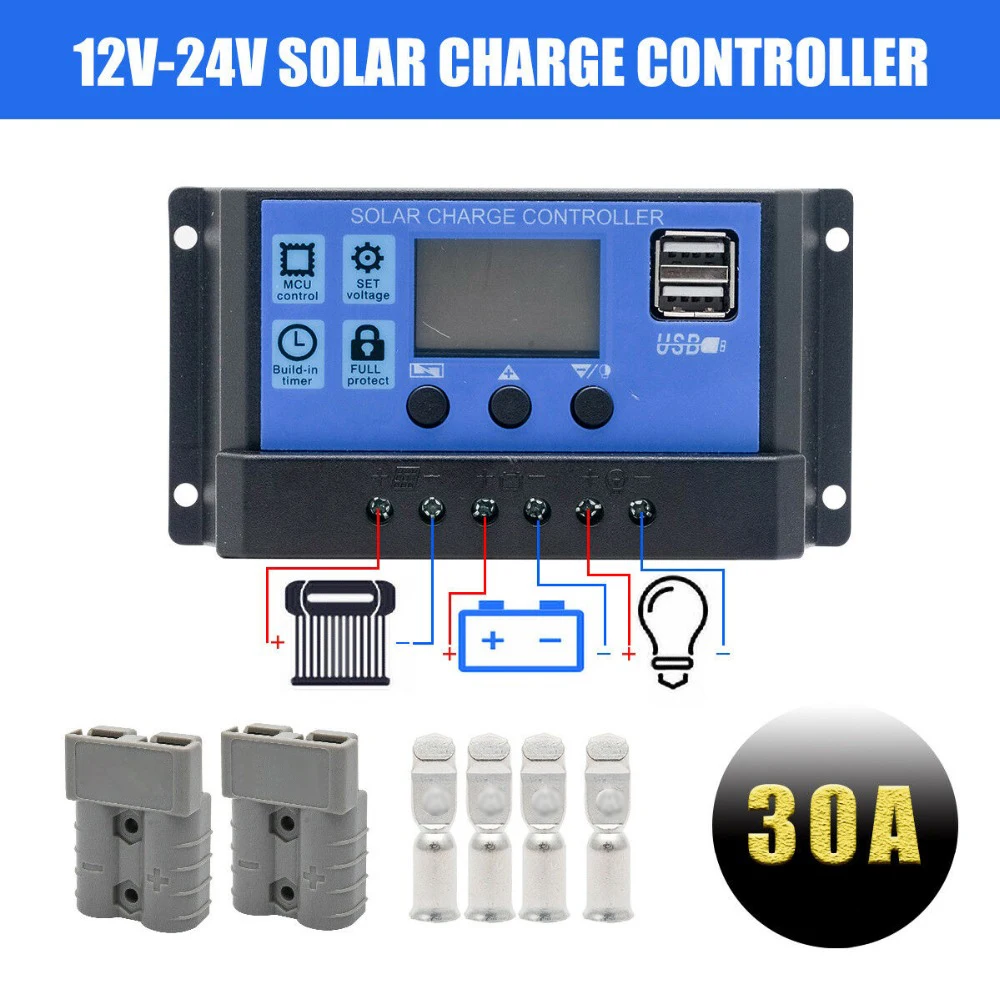 30A 12 V/24 V ЖК-дисплей Дисплей PWM Панели солнечные регулятор заряда аккумулятора и таймер PWN