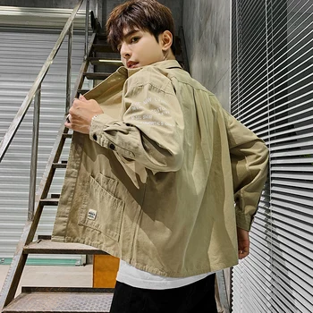 

camisa 2019 autumn new trend Korean Cotton Long jacket youth men's handsome student shirts Single Breasted Chinese Style Gray