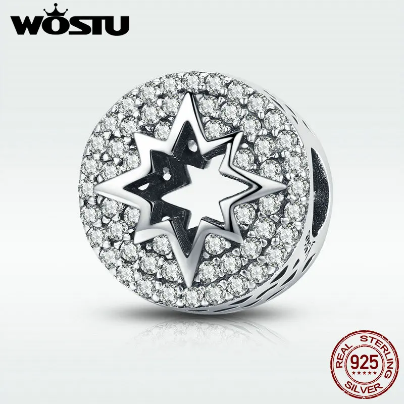 

WOSTU New Fashion 925 Sterling Silver Sparkling Clear CZ Firework Charm Beads fit Women Charm Bracelet DIY Jewelry Making DXC563