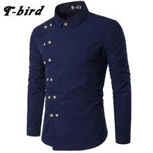 T-Bird New Brand 2017 Men Shirt Double Breasted Dress Shirt Long Sleeve Slim Fit Camisa Masculina Casual Male Hawaiian Shirts