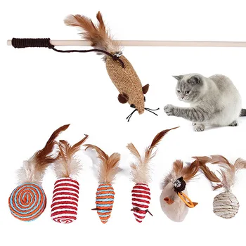 

Funny Cat Toys Cat Mouse Feather Toys Sets For Cats Small Pet Kitten Scratcher Squeaky Plush Mice Ball Traning Bell Toys