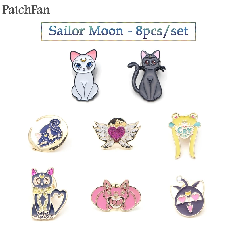 

8pcs/set Patchfan Sailon moon pins suit trendy Zinc Pins backpack clothes brooches for men women decoration badges medals A1035
