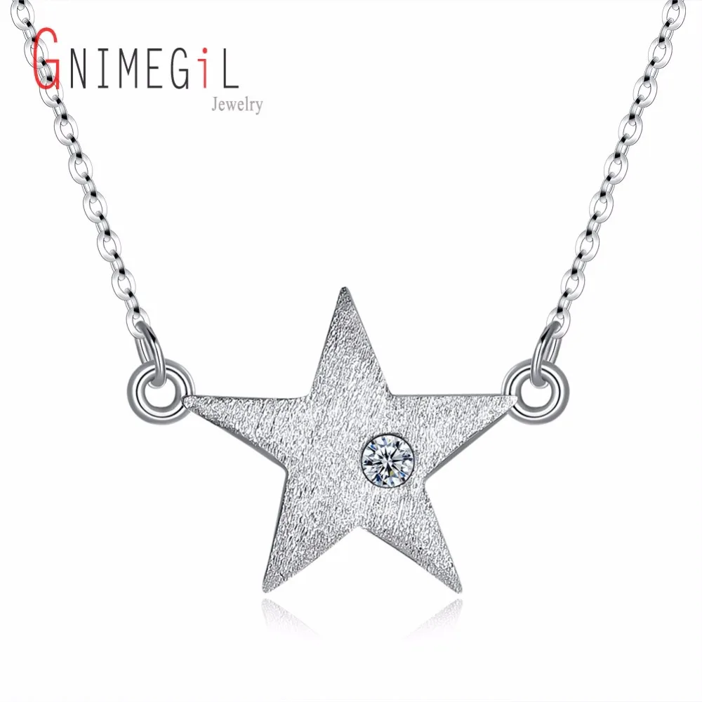 GNIMEGIL 925 стерлингового серебра кубический циркон Звезда ожерелья и кулоны колье