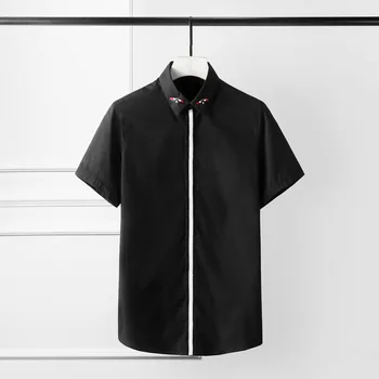 

White Black Summer Mens Shirts Luxury Double Butterfly Embroidery Short Sleeve Men Shirt Plus Size 4xl Slim Casual Shirts Man