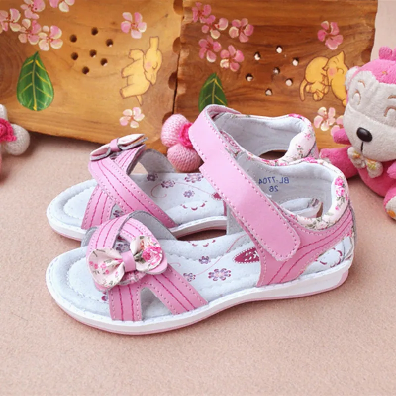 1 пара, летняя ортопедическая обувь для девочек, детские сандалии, детские сандалии из натуральной кожи - Цвет: Розовый