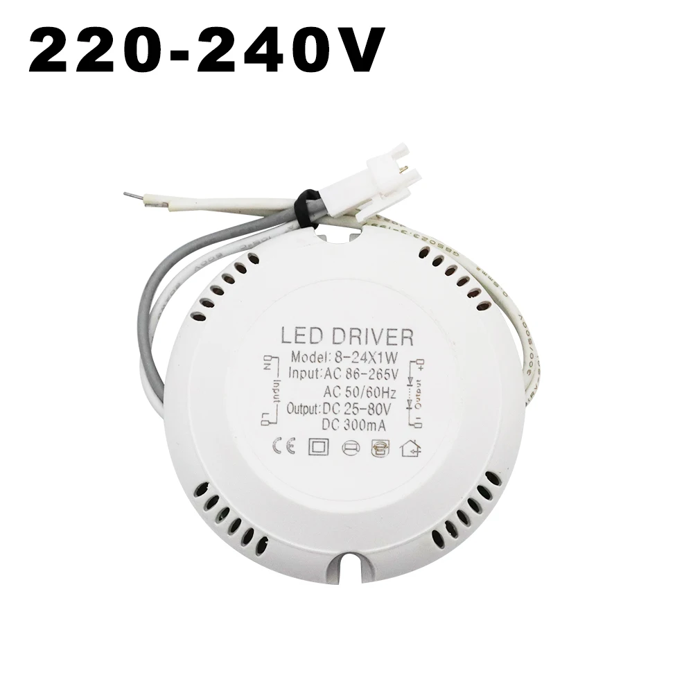 AC220 240V вход 8 24 Вт Светодиодный драйвер постоянного тока 25 80 в 220ма выход круговой