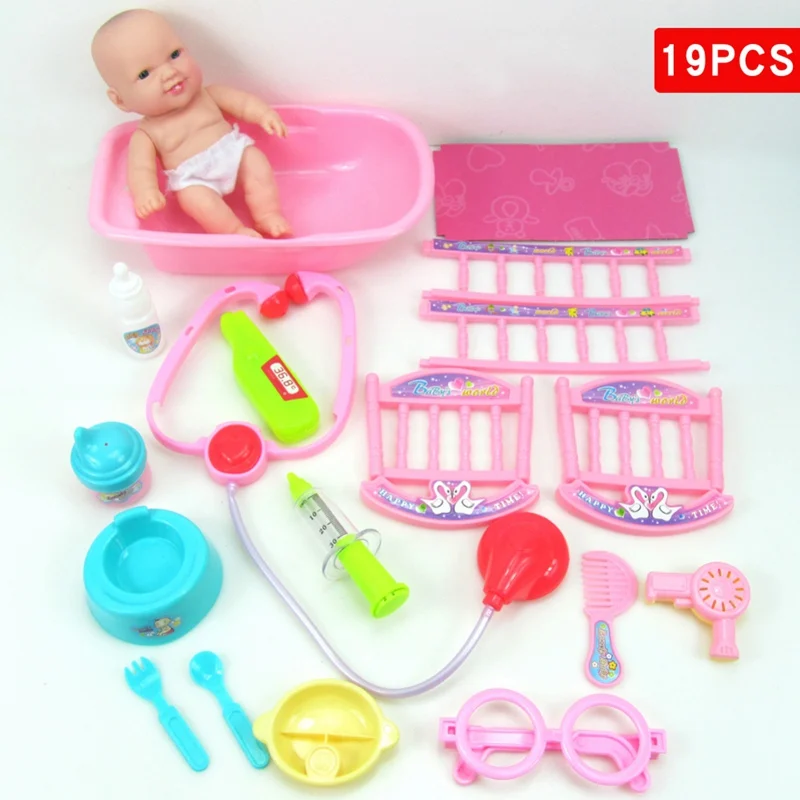 

19Pcs Kids Bathtub Bed Pretend Play Model Set Educational Role Play Simulation Learning Toys