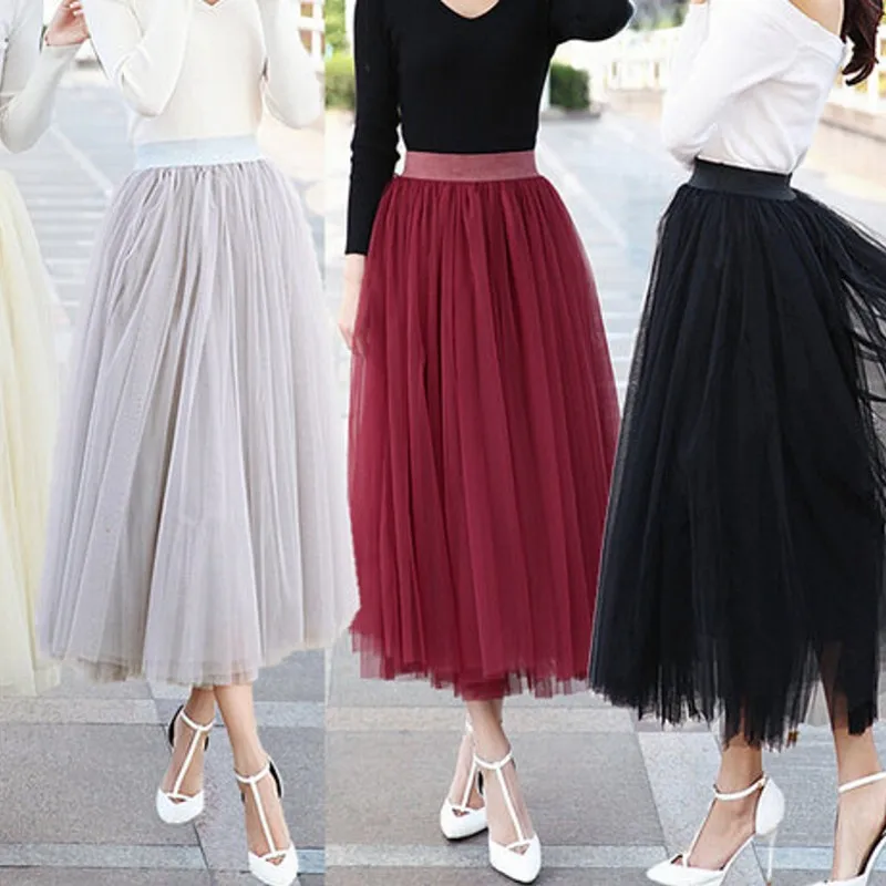 Modest Ankle Length Skirt Soft Tulle Waist Band 3 4 cm Black Silver ...