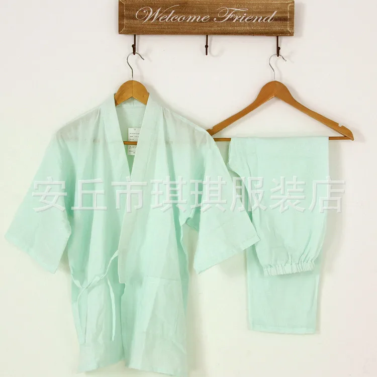 Новая весенняя и летняя хлопковая двухгазовая Пижама женская однотонная Домашняя одежда банная Пижама японская Ночная одежда Комплекты