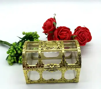 

500 pcs/lot Free shipping top grade golden silvery transparent plastic treasure chest wedding candy box gift boxes