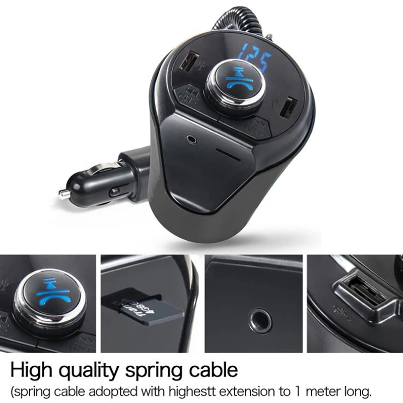 

5V/2.1A USB Charger Wireless Bluetooth FM Transmitter MP3 Radio Aux Bluetooth Adapter Car Kit 7.8*9.9cm